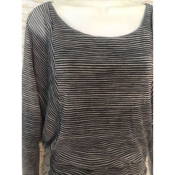 Women's Weston Wear Black Grey Striped Ruched Midi Dress sz Small.   Z - Picture 5 of 10